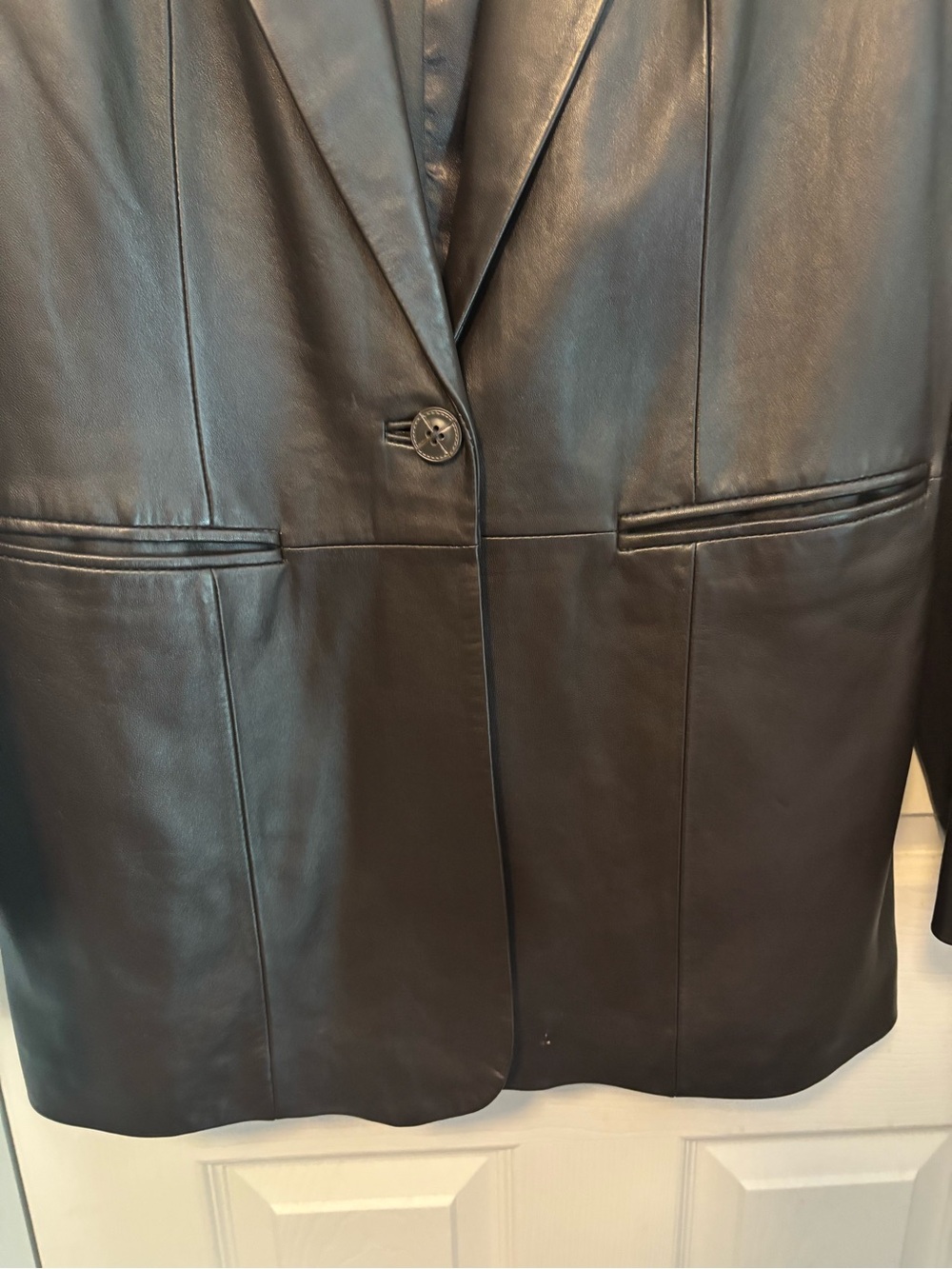 Dark Brown Denim & Co Leather Blazer Jacket - Large - Picture 4 of 12